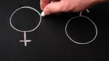 equility icon, male and female icon on blackboard