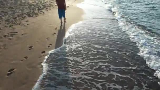 Walking Beach Man Walking Beach Sunset — Vídeos de Stock