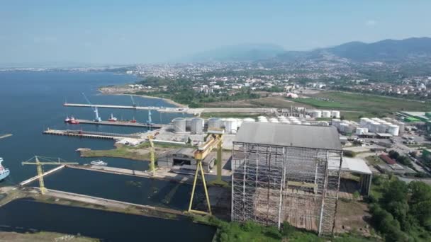 Shipyard Aerial Shot Shipyard Industrial Zone — ストック動画