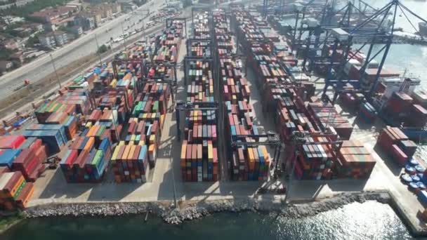 Container Port Aerial Container Port Loading Unloading — Stock Video