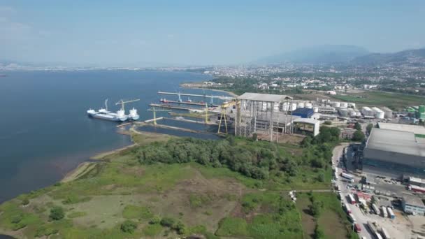 Shipyard Aerial Shot Shipyard Blue Sea — Stock Video