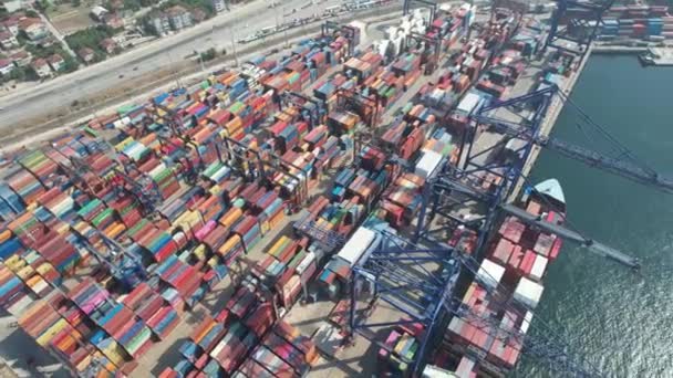 Container Port Antenn Container Port Och Kran — Stockvideo