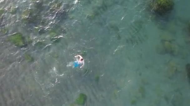 Man Swimming Aerial Caucasian Man Swimming Sea — Stock Video