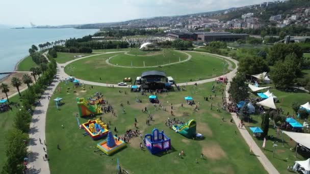 Childrens Festival Aerial Childrens Festival Playground — Stock Video