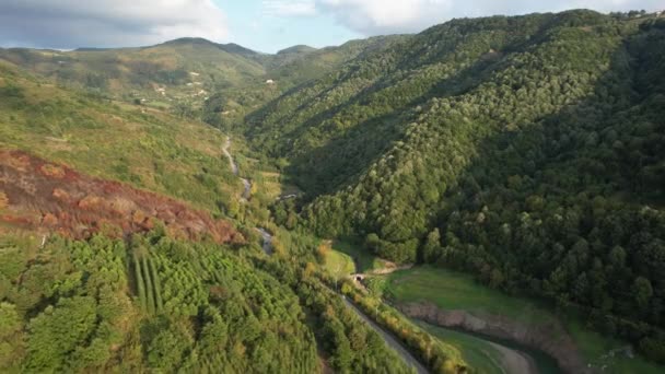 Εναέρια Βουνό Δρόμος Και Ρεύμα Φύση Τοπίο Drone View Ορεινός — Αρχείο Βίντεο