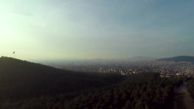 Yeşil orman, hava yeşili orman ve şehir manzarası
