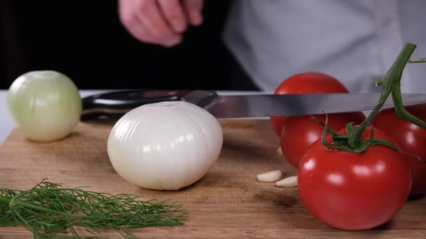 Chopping Onions Chef Chopping Onions Knife — Stockvideo