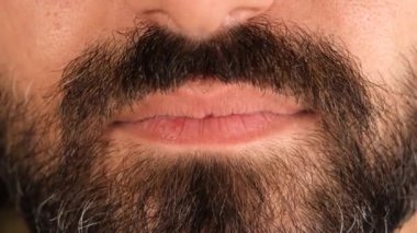 Gülümseyen, sakallı adam yakından gülümseyen.