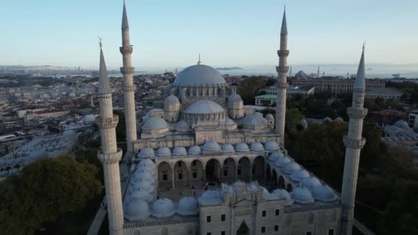 Luchtfoto Suleymaniye Moskee Minaretten Istanbul — Stockvideo