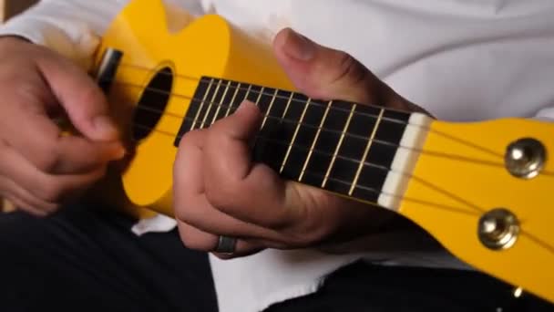 Ukelele Spelen Close Man Ukelele Spelen Muziekinstrument — Stockvideo