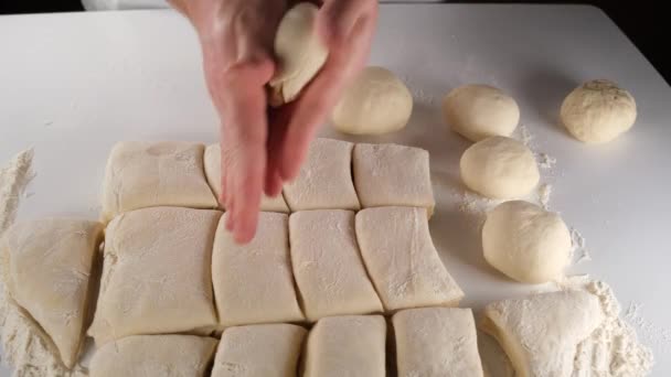 Chef Pasta Pane Rotondo Impasti Pane Tavolo Bianco — Video Stock