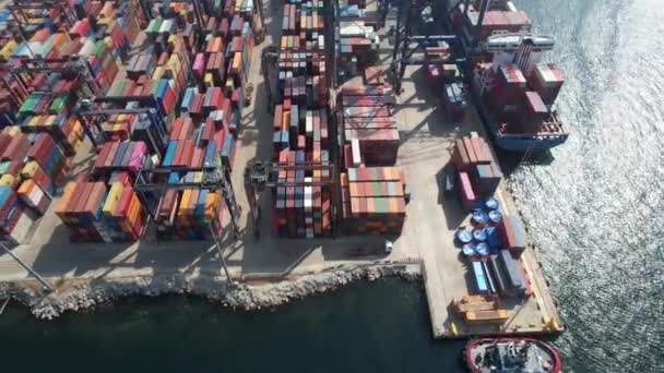 Containerhafen Luftfracht Containerhafen Und Kräne Top Shot — Stockvideo