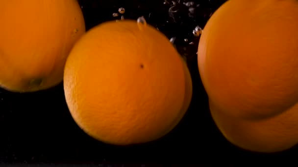 Oranges Water Black Background Slow Motion Orange Oranges Water Aquarium — Stock Video