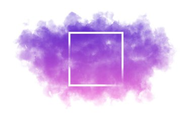 Suluboya bulutu içindeki çerçeve, beyaz arkaplan üzerindeki parlak nokta boyası içindeki kare, logo veya ifade için yer, suluboya çerçeve, tasarım için şablon 