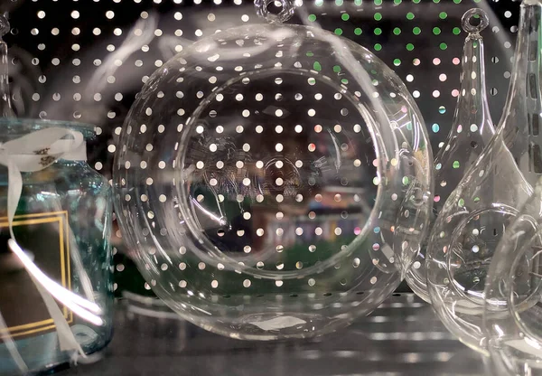 Glaskolben Zur Dekoration Regal Auf Dem Markt Dekorative Transparente Glasvasen — Stockfoto