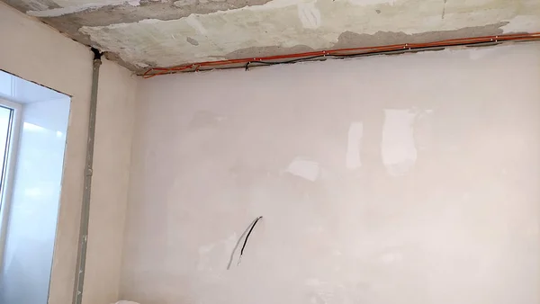 Rénovation Appartement Vue Sur Plafond Les Murs Sont Plâtrés Pièce — Photo