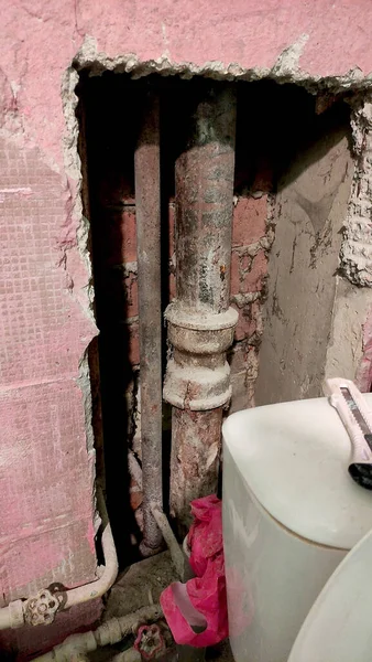 Europejska Jako Renowacji Mieszkaniu Naprawa Kanalizacji Mieszkaniu Toaleta Azienka Hydraulika — Zdjęcie stockowe