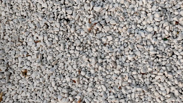 Small white pebbles, decoration for a city flower bed with small white stones, background from stones, white background, stone texture, place for text, white color