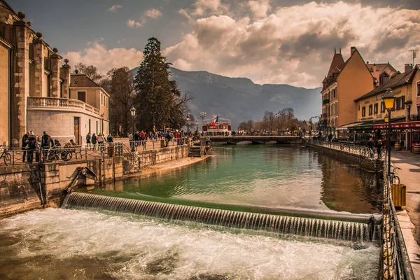 Green River Little Cascade Old Constructions European Style Annecy France — Stock Photo, Image