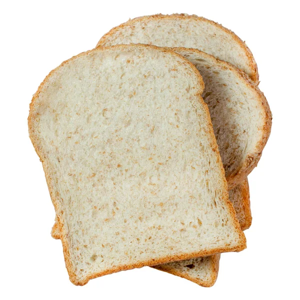 Τρία Κομμάτια Λαχταριστό Σπιτικό Ψωμί Ολικής Άλεσης Λευκό Φόντο Για — Φωτογραφία Αρχείου