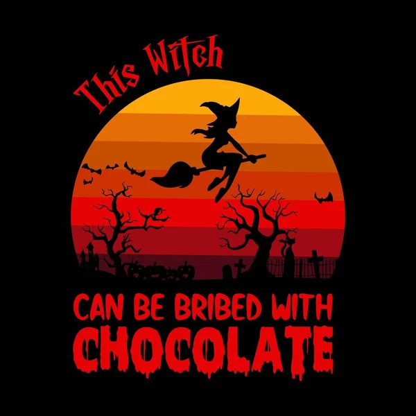 Esta Bruja Puede Sobornar Con Chocolate Bruja Retro Halloween Vector — Vector de stock