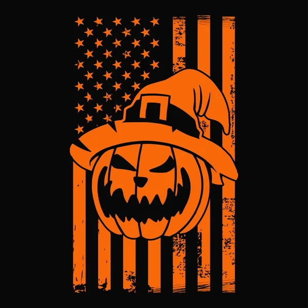 Grunge Bandera Americana Con Calabaza Halloween Concepto Camiseta Diseño Vector — Archivo Imágenes Vectoriales