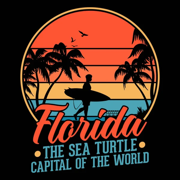 Florida Capital Mundo Tartaruga Marítima Shirt Selvagem Tipografia Vetor Praia — Vetor de Stock