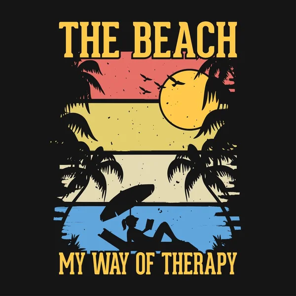 Praia Minha Maneira Terapia Verão Praia Shirt Design Gráfico Vetorial — Vetor de Stock