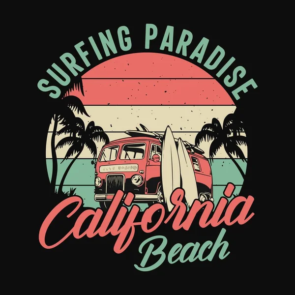 Paradiso Del Surf California Beach Summer Beach Shirt Design Grafica — Vettoriale Stock