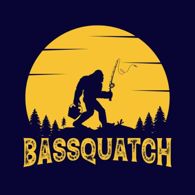 Bassquatch - Kocaayak balıkçılık vektör tasarımı, t-shirt tasarımı