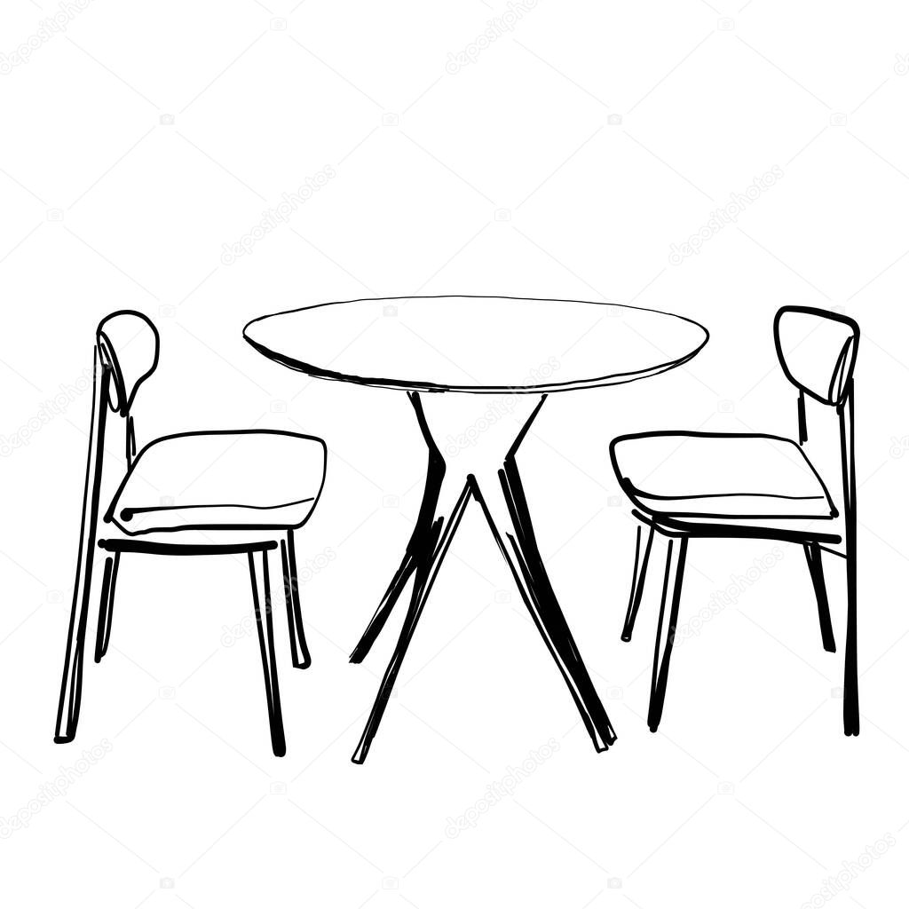 sketch of modern interior table and chairs. vector illustration