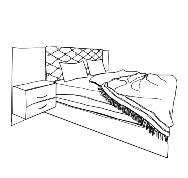 Dormitorio del boceto. Muebles hechos a mano. Relájate. — Vector de stock