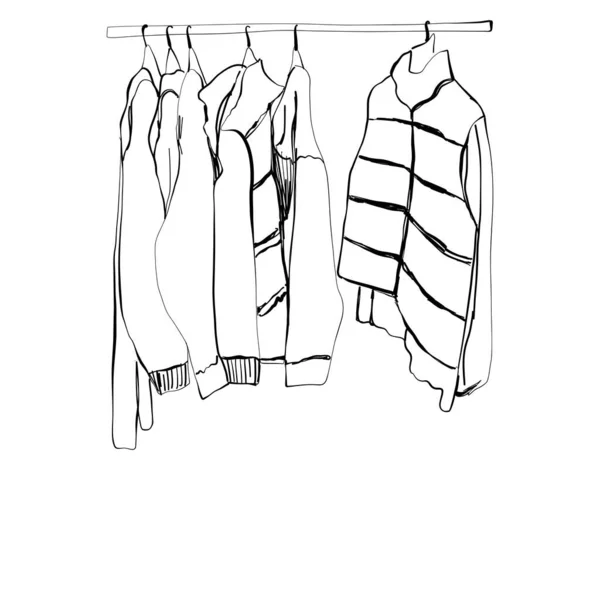 Kleding schets. Kleding aan de hangers. Trui — Stockvector