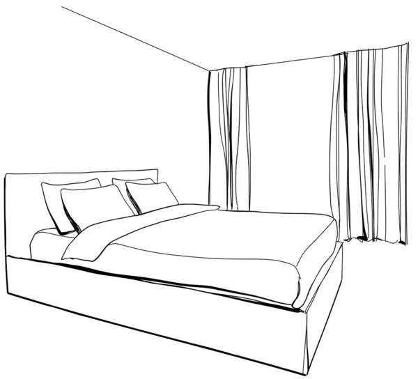 Chambre à coucher moderne croquis intérieur. Meubles dessinés à la main, maison Graphismes Vectoriels