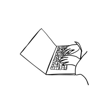 Bilgisayarlı bir insan çizimi. El çizimi çizimi. Serbest Çalışan