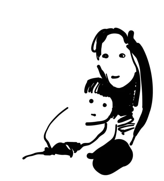 Moeder Baby Hand Getekend Schets Gestileerde Vector Symbool Moeder Knuffelt — Stockvector
