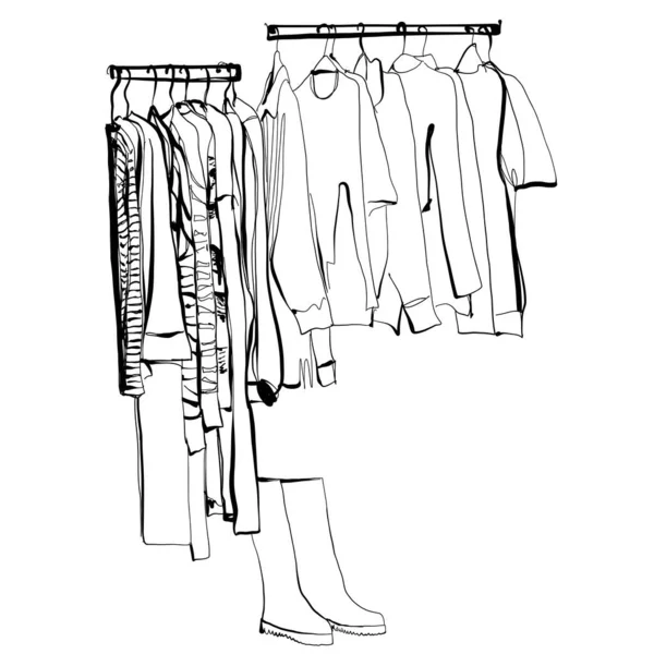 Premium Vector  Hand drawn wardrobe sketch clothes on the hunger