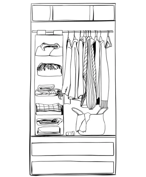 Kleding Schets Kleding Aan Hangers Handgetrokken — Stockvector