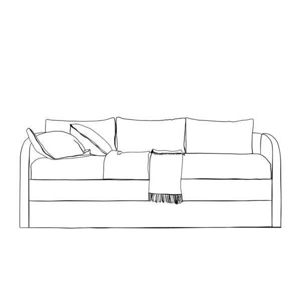 Esquisse Pièce Intérieure Moderne Canapé Dessiné Main Meubles — Image vectorielle