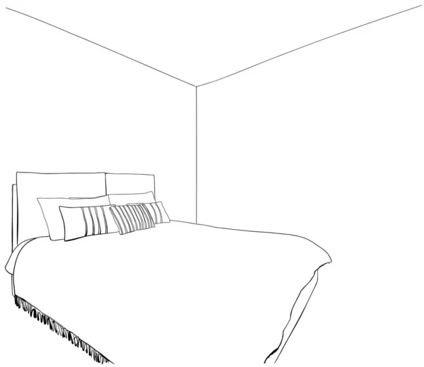 Dormitorio Moderno Boceto Interior Mobiliario Dibujado Mano — Vector de stock