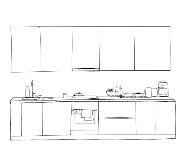 부엌에서 싱크대 후드와 스케치 — 스톡 벡터