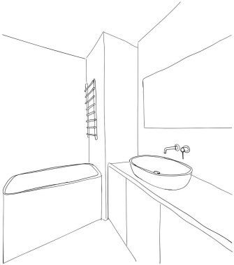 Elle çizilmiş tuvalet çizimi. Mobilya