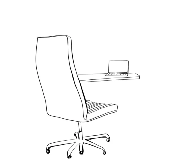 Workspace Sketch Chair Table Computer Furniture Sketch — Vetor de Stock