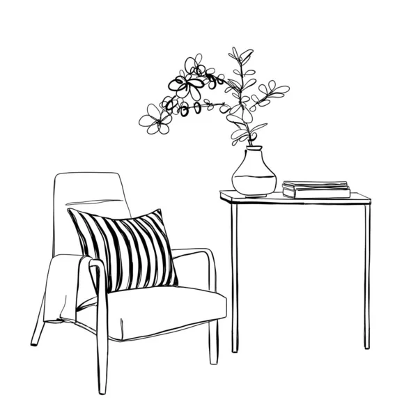 Furniture Summer Cafe Chair Table Sketch Home — Stockový vektor