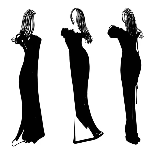 Modèles Mode Élégants Jolies Jeunes Filles Filles Mode Croquis — Image vectorielle
