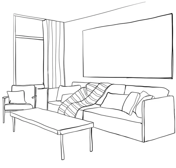 Desenho Desenhado Mão Interior Quarto — Vetor de Stock