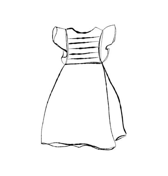 Dress Baby Girl Fashion Clothes Sketch — 스톡 벡터