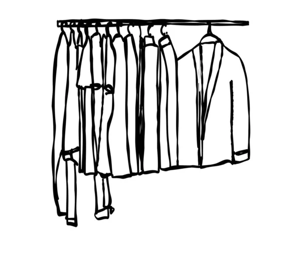 Ręcznie Rysowany Szkic Garderoby Ubrania Wieszakach Moda — Wektor stockowy
