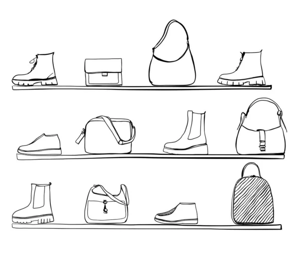Vetor Desenhado Mão Ilustração Acessórios Moda Feminina Vista Lateral Sapatos —  Vetores de Stock