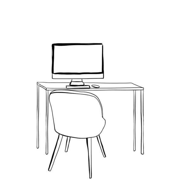 Krzesło Komputerowe Biurko Biuro Obszaru Roboczego Doniczkowa Roślina — Wektor stockowy